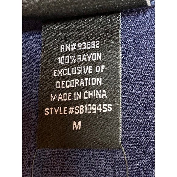 NWT Womens Liv Los Angeles Blue Boho Floral Embroidered Tassel Short Sleeve Top - Picture 7 of 8